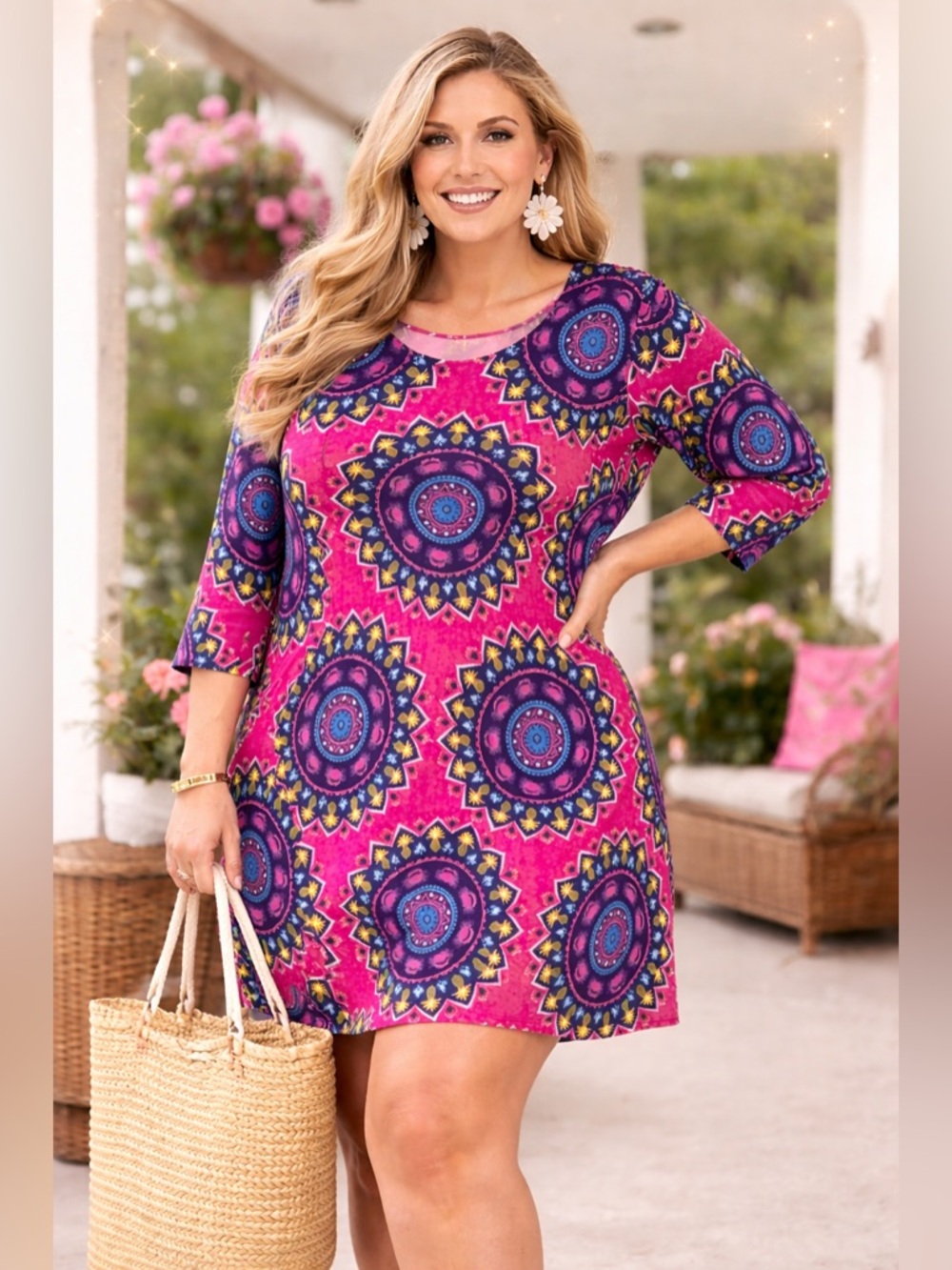 🔥Simply Southern Pink Boho Print Dress Size XXL Flowy Tunic